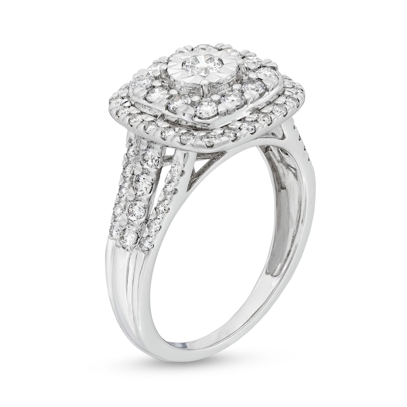 Main Image 3 of 1 CT. T.W. Diamond Double Cushion Frame Engagement Ring in 10K White Gold