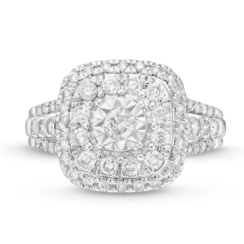 Main Image 4 of 1 CT. T.W. Diamond Double Cushion Frame Engagement Ring in 10K White Gold
