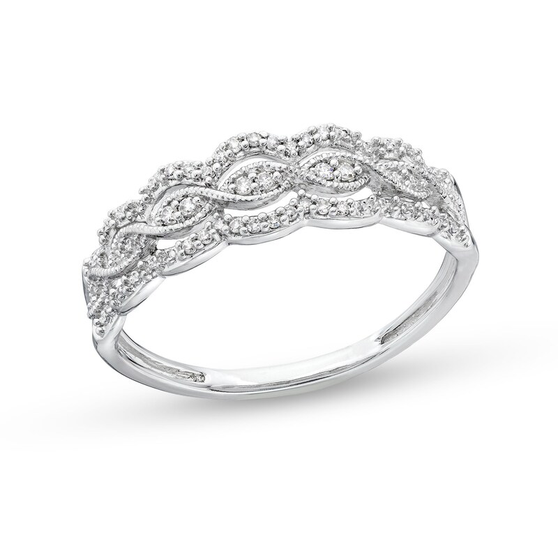 Main Image 1 of 1/15 CT. T.W. Diamond Cascading Scallop Edge Band in 10K White Gold