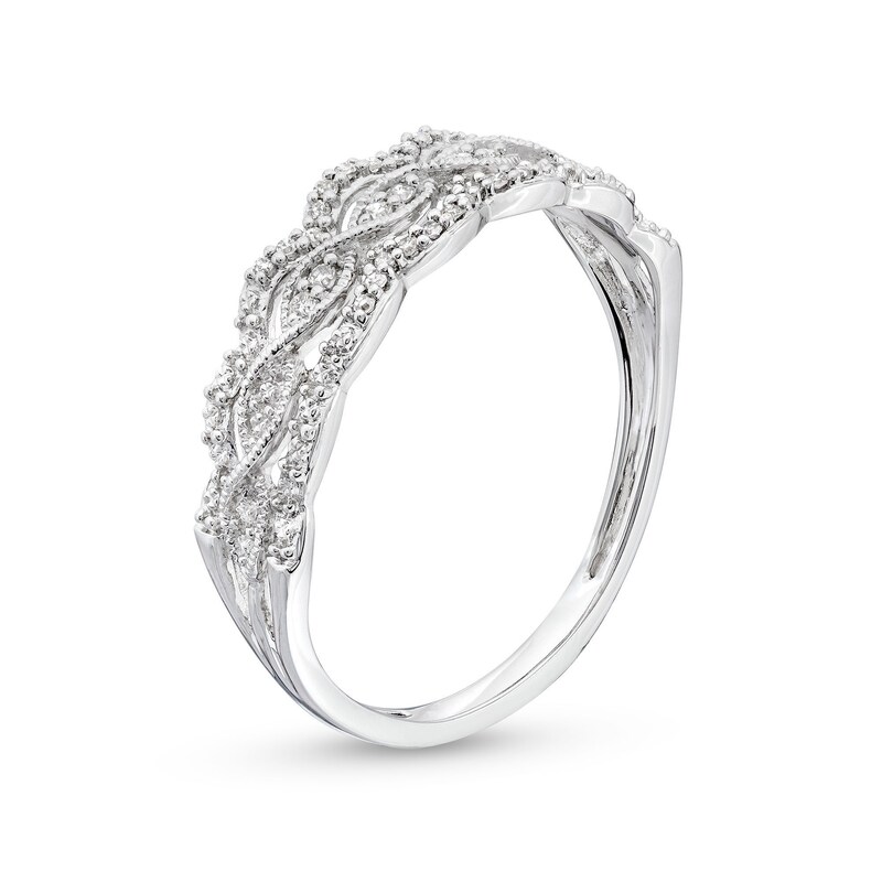 Main Image 3 of 1/15 CT. T.W. Diamond Cascading Scallop Edge Band in 10K White Gold