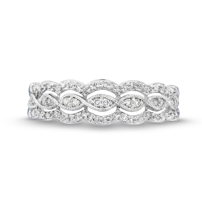 Main Image 4 of 1/15 CT. T.W. Diamond Cascading Scallop Edge Band in 10K White Gold
