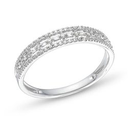 1/15 CT. T.W. Baguette and Round Diamond Edge Vintage-Style Band in 10K White Gold