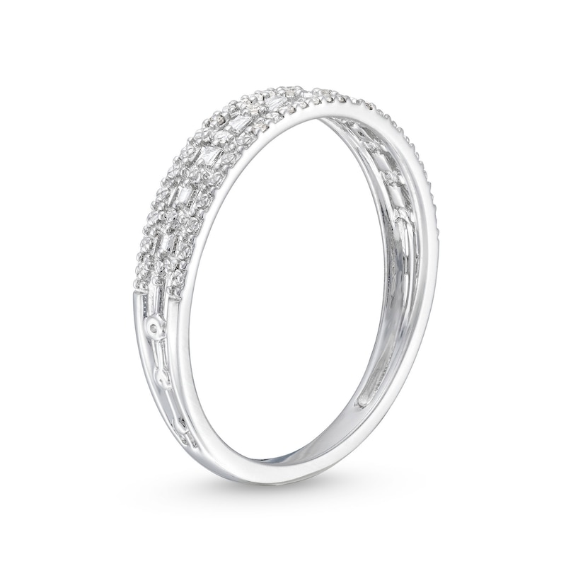 Main Image 3 of 1/15 CT. T.W. Baguette and Round Diamond Edge Vintage-Style Band in 10K White Gold