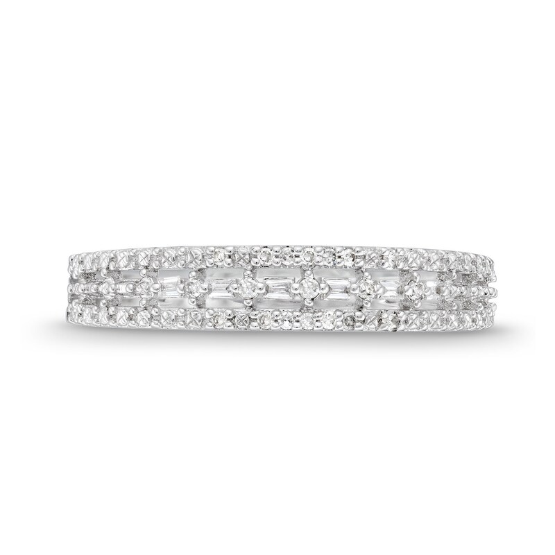 Main Image 4 of 1/15 CT. T.W. Baguette and Round Diamond Edge Vintage-Style Band in 10K White Gold