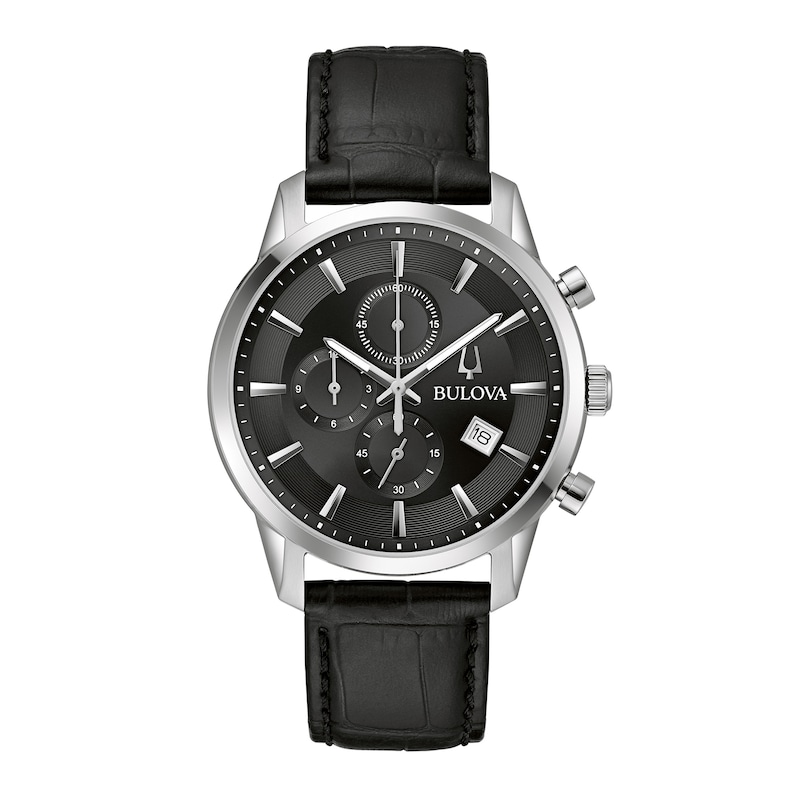 Main Image 1 of Men's Bulova Classic Sutton Black Strap Chronograph Watch with Black Dial (Model: 96B403)