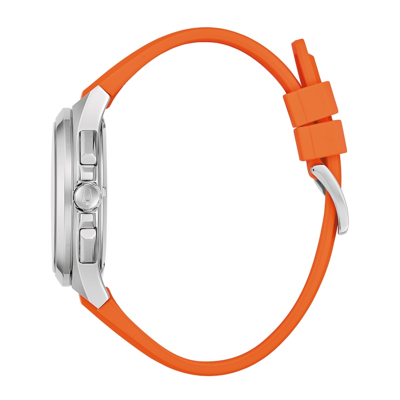 Main Image 2 of Men's Bulova Maquina Silver-Tone Chronograph Orange Strap Watch with Blue Dial (Model: 96B407)