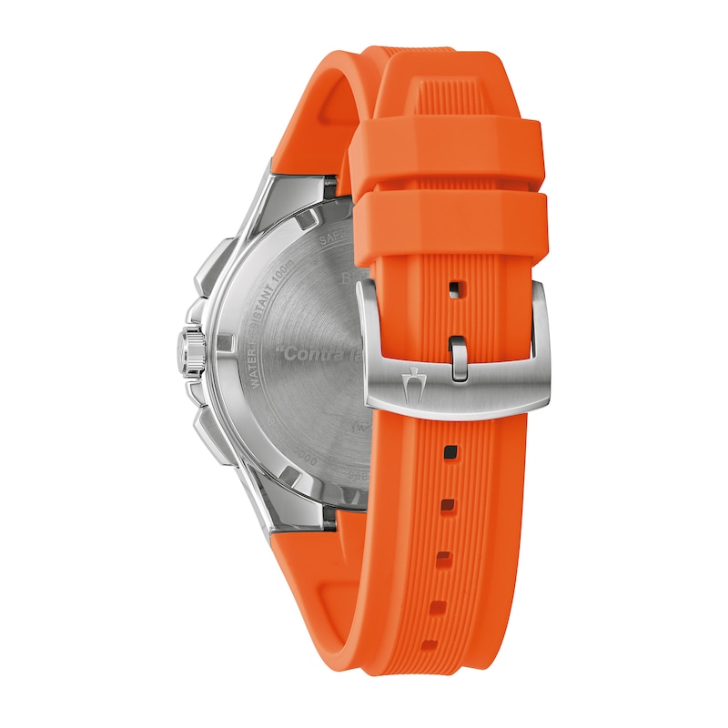 Main Image 3 of Men's Bulova Maquina Silver-Tone Chronograph Orange Strap Watch with Blue Dial (Model: 96B407)