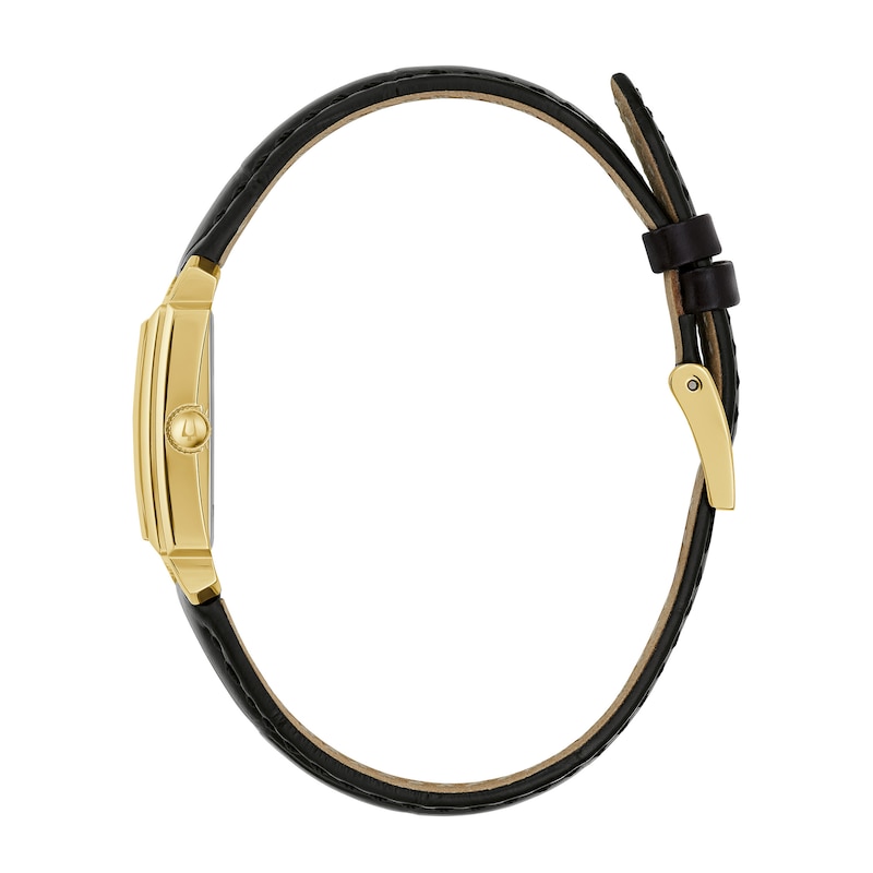 Main Image 2 of Ladies' Bulova Sutton Diamond Accent Gold-Tone Black Strap Watch with Rectangular Mother-of-Pearl Dial (Model: 97P166)