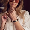 Thumbnail Image 5 of Ladies' Bulova Sutton Diamond Accent Gold-Tone Black Strap Watch with Rectangular Mother-of-Pearl Dial (Model: 97P166)
