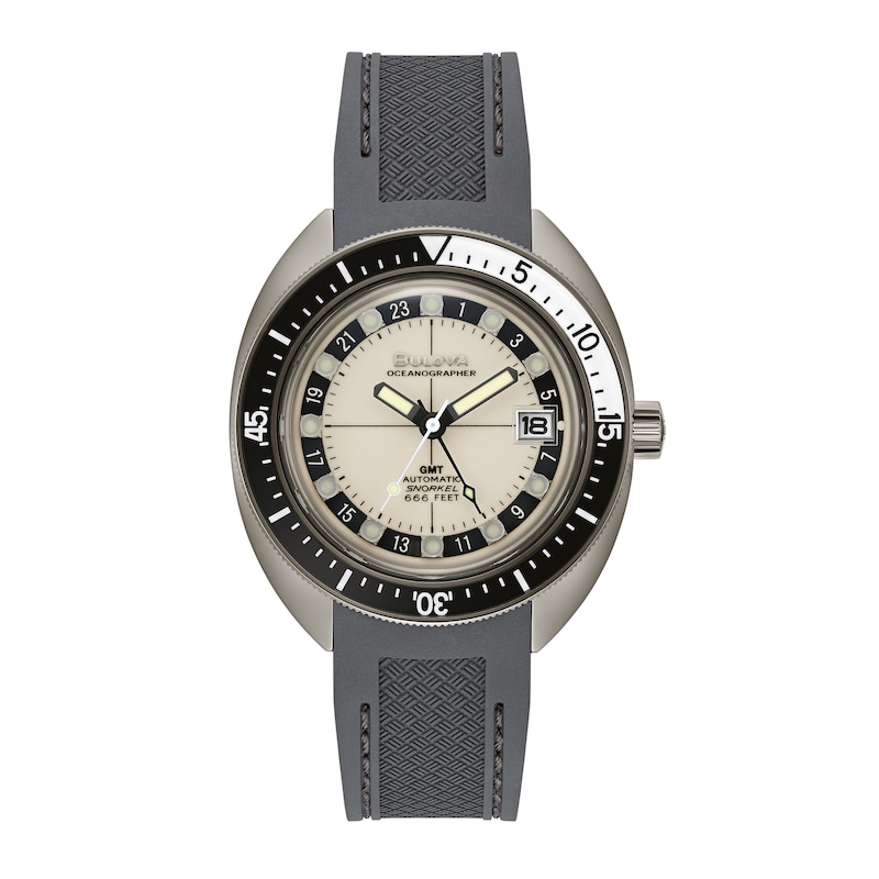 Men's Bulova Oceanographer Grey IP Black Strap Automatic Watch with Luminescent White Dial (Model: 98B407)