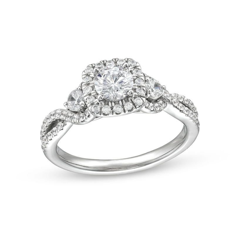 Main Image 1 of 1 CT. T.W. Diamond Cushion Frame Split Shank Past Present Future® Engagement Ring in 14K White Gold (I/I2)