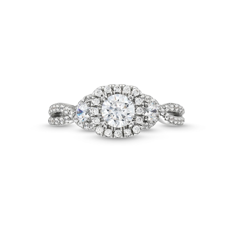 Main Image 4 of 1 CT. T.W. Diamond Cushion Frame Split Shank Past Present Future® Engagement Ring in 14K White Gold (I/I2)