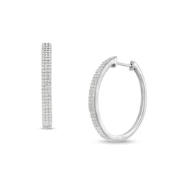 1 CT. T.W. Diamond Triple Row Oval Hoop Earrings in Sterling Silver