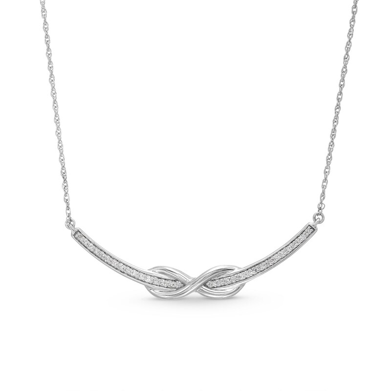 Main Image 1 of 1/5 CT. T.W. Diamond Infinity Overlay Curved Bar Necklace in Sterling Silver