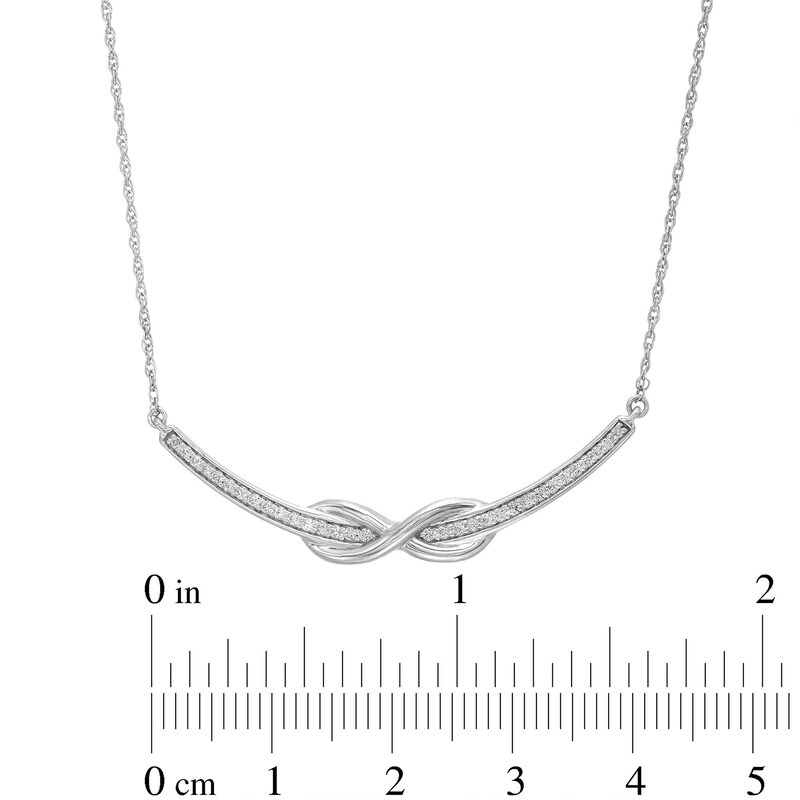 Main Image 3 of 1/5 CT. T.W. Diamond Infinity Overlay Curved Bar Necklace in Sterling Silver