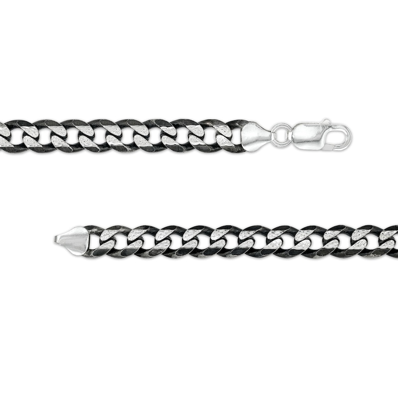 Main Image 3 of Men's 8.1mm Diamond-Cut Curb Chain Necklace and Bracelet Set in Solid Sterling Silver with Black Ruthenium