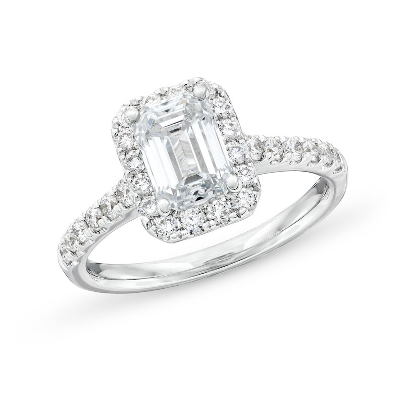 Main Image 1 of 2 CT. T.W. Certified Emerald-Cut Lab-Grown Diamond Frame Engagement Ring in 14K White Gold (F/SI2)