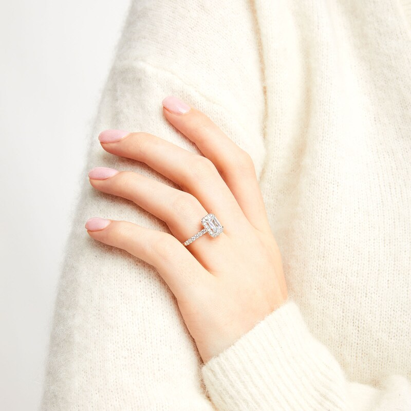 Main Image 2 of 2 CT. T.W. Certified Emerald-Cut Lab-Grown Diamond Frame Engagement Ring in 14K White Gold (F/SI2)