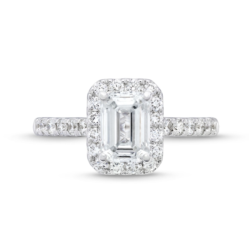 Main Image 4 of 2 CT. T.W. Certified Emerald-Cut Lab-Grown Diamond Frame Engagement Ring in 14K White Gold (F/SI2)