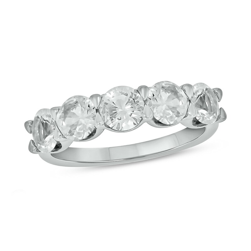 5.0mm White Lab-Created Sapphire Five Stone Band in 10K White Gold