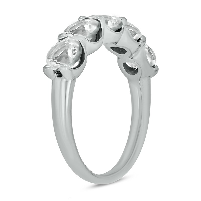 5.0mm White Lab-Created Sapphire Five Stone Band in 10K White Gold