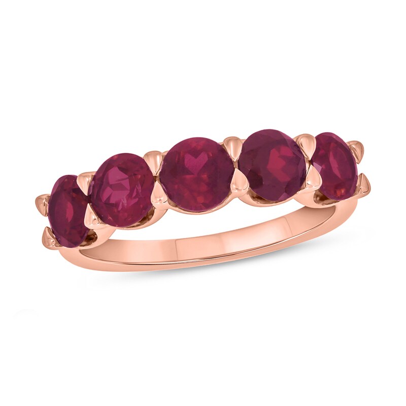 Main Image 1 of 5.0mm Lab-Created Ruby Five Stone Band in 10K Rose Gold