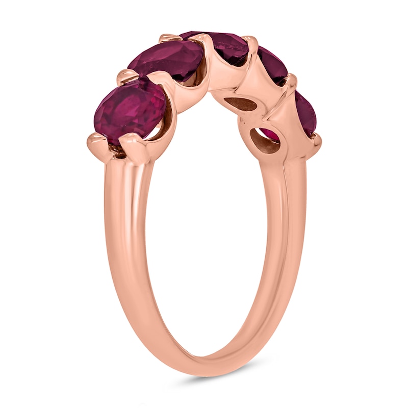 Main Image 2 of 5.0mm Lab-Created Ruby Five Stone Band in 10K Rose Gold
