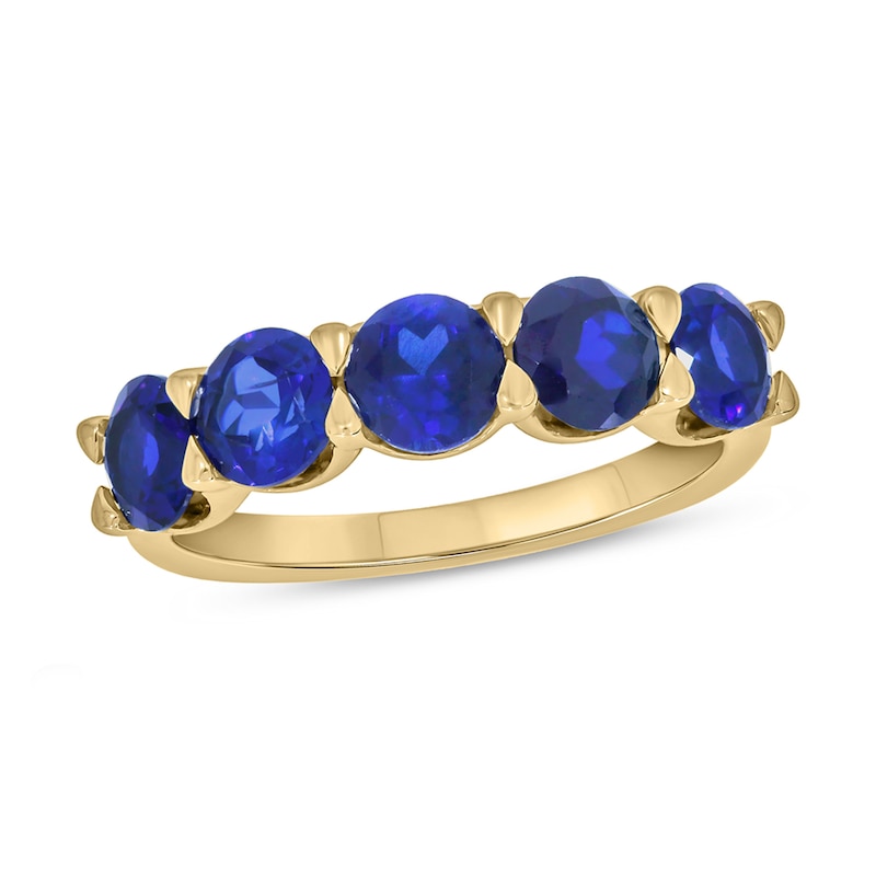 Main Image 1 of 5.0mm Blue Lab-Created Sapphire Five Stone Band in 10K Gold
