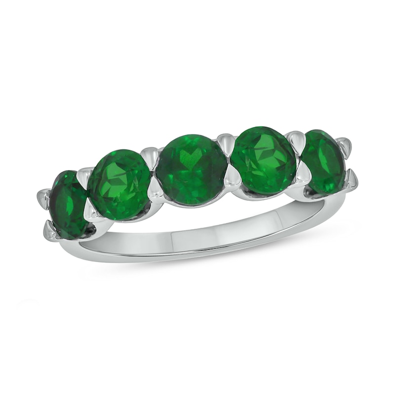 Main Image 1 of 5.0mm Lab-Created Emerald Five Stone Band in 10K White Gold