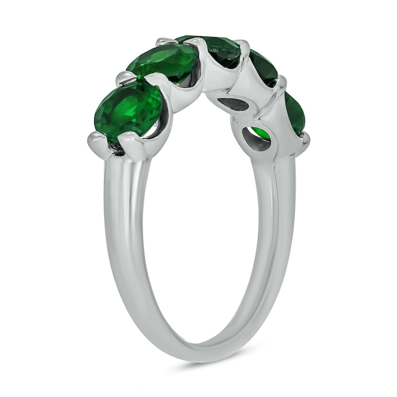 Main Image 2 of 5.0mm Lab-Created Emerald Five Stone Band in 10K White Gold