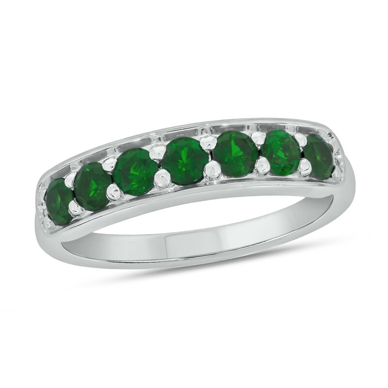 Main Image 1 of 3.0mm Lab-Created Emerald Seven Stone Sideways Bar Band in 10K White Gold