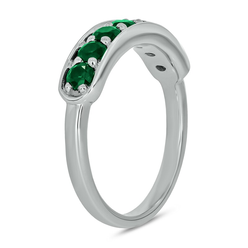 Main Image 2 of 3.0mm Lab-Created Emerald Seven Stone Sideways Bar Band in 10K White Gold