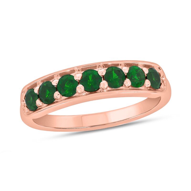 Main Image 1 of 3.0mm Lab-Created Emerald Seven Stone Sideways Bar Band in 10K Rose Gold