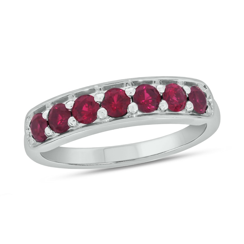 Main Image 1 of 3.0mm Lab-Created Ruby Seven Stone Sideways Bar Band in 10K White Gold