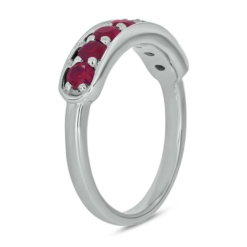 Main Image 2 of 3.0mm Lab-Created Ruby Seven Stone Sideways Bar Band in 10K White Gold