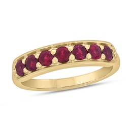 3.0mm Lab-Created Ruby Seven Stone Sideways Bar Band in 10K Gold