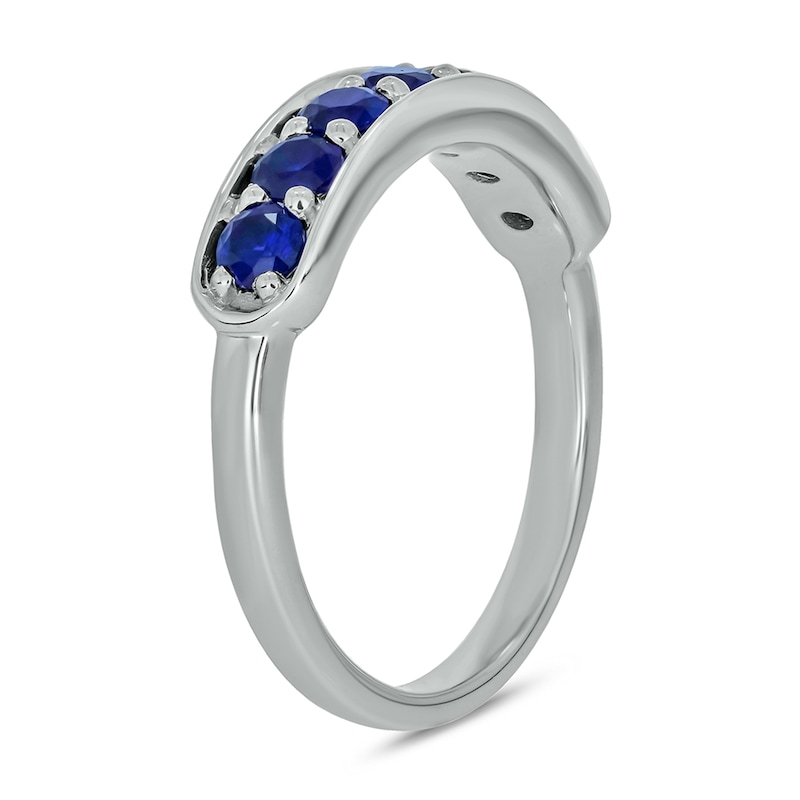 Main Image 2 of 3.0mm Blue Lab-Created Sapphire Seven Stone Sideways Bar Band in 10K White Gold