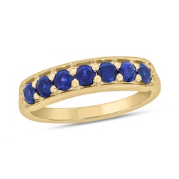 3.0mm Blue Lab-Created Sapphire Seven Stone Sideways Bar Band in 10K Gold