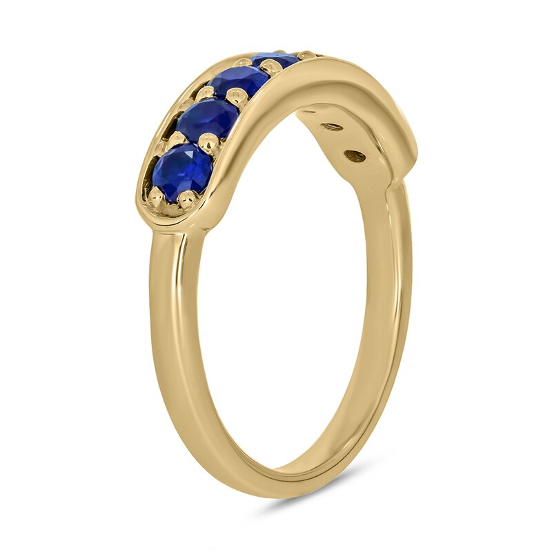 Main Image 2 of 3.0mm Blue Lab-Created Sapphire Seven Stone Sideways Bar Band in 10K Gold