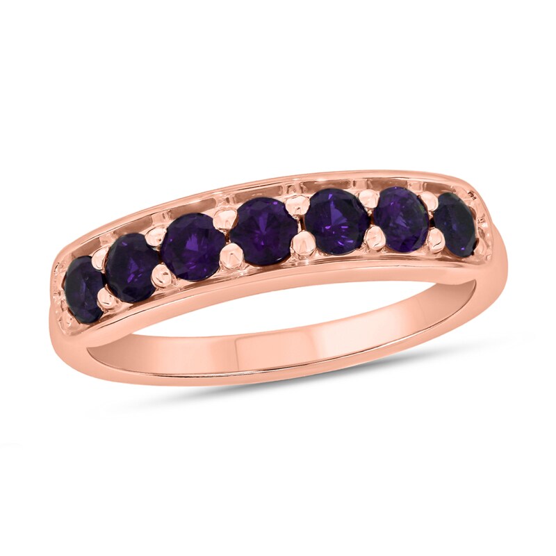 Main Image 1 of 3.0mm Amethyst Seven Stone Sideways Bar Band in 10K Rose Gold