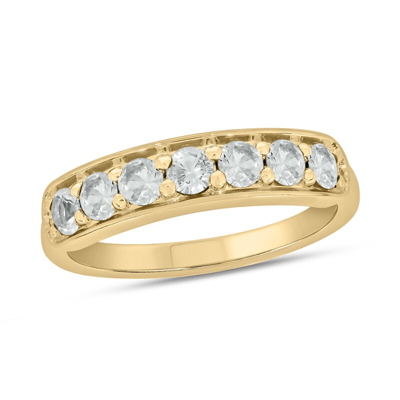 Main Image 1 of 3.0mm White Lab-Created Sapphire Seven Stone Sideways Bar Band in 10K Gold