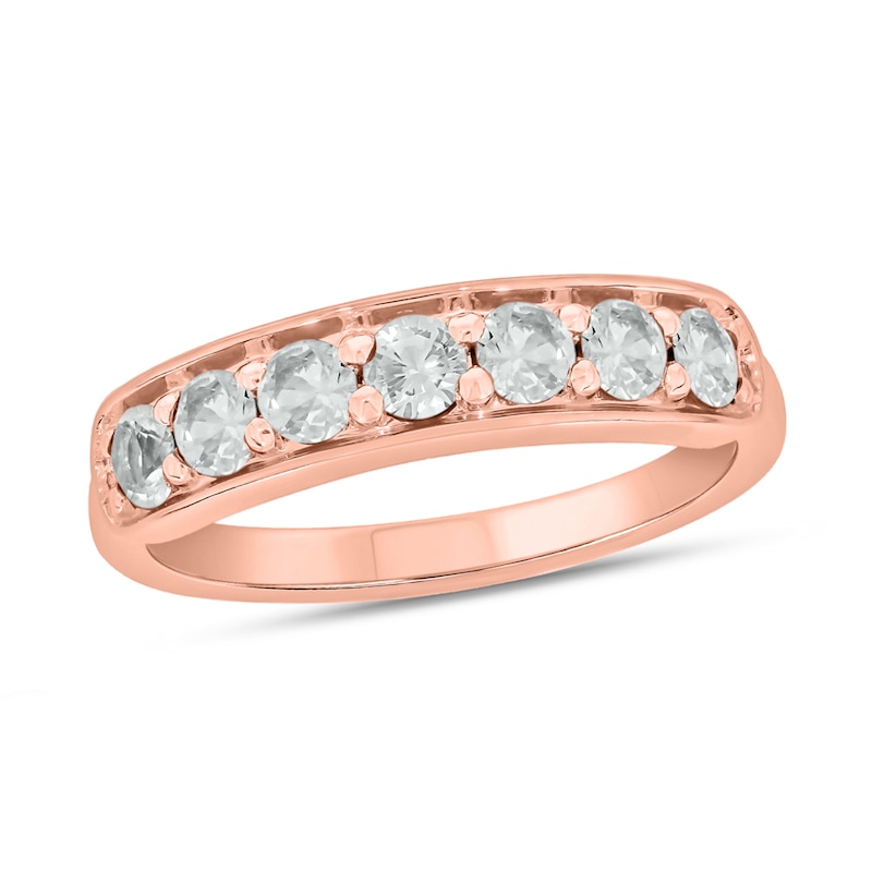 Main Image 1 of 3.0mm White Lab-Created Sapphire Seven Stone Sideways Bar Band in 10K Rose Gold
