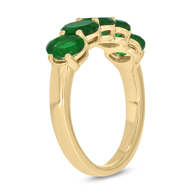 Main Image 2 of Oval Lab-Created Emerald Five Stone Band in 10K Gold