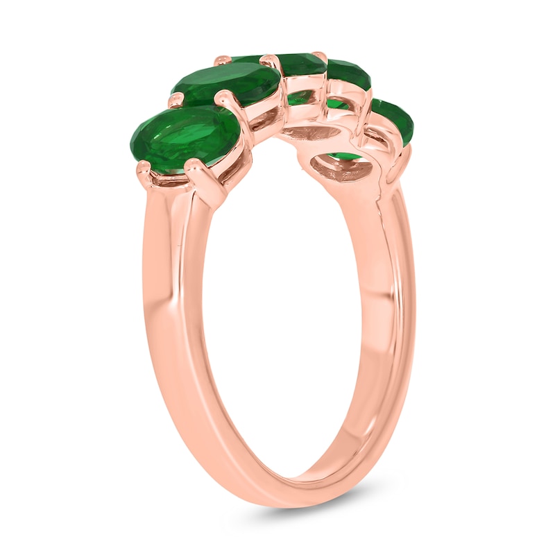 Main Image 2 of Oval Lab-Created Emerald Five Stone Band in 10K Rose Gold