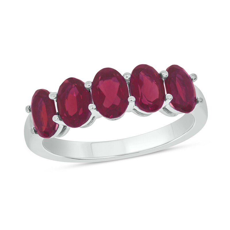Main Image 1 of Oval Lab-Created Ruby Five Stone Band in 10K White Gold