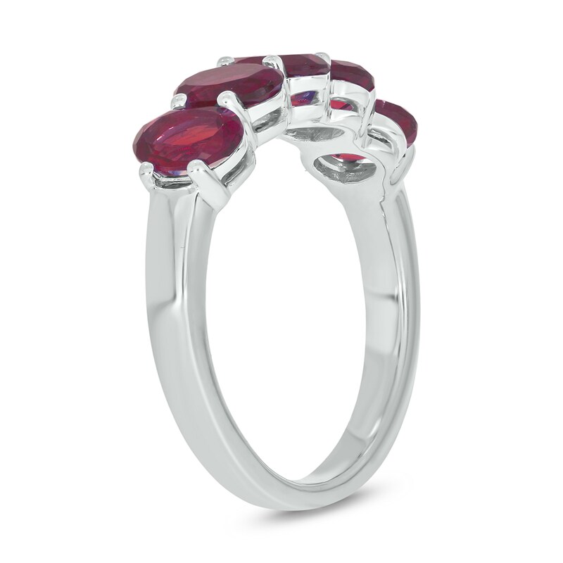 Main Image 2 of Oval Lab-Created Ruby Five Stone Band in 10K White Gold