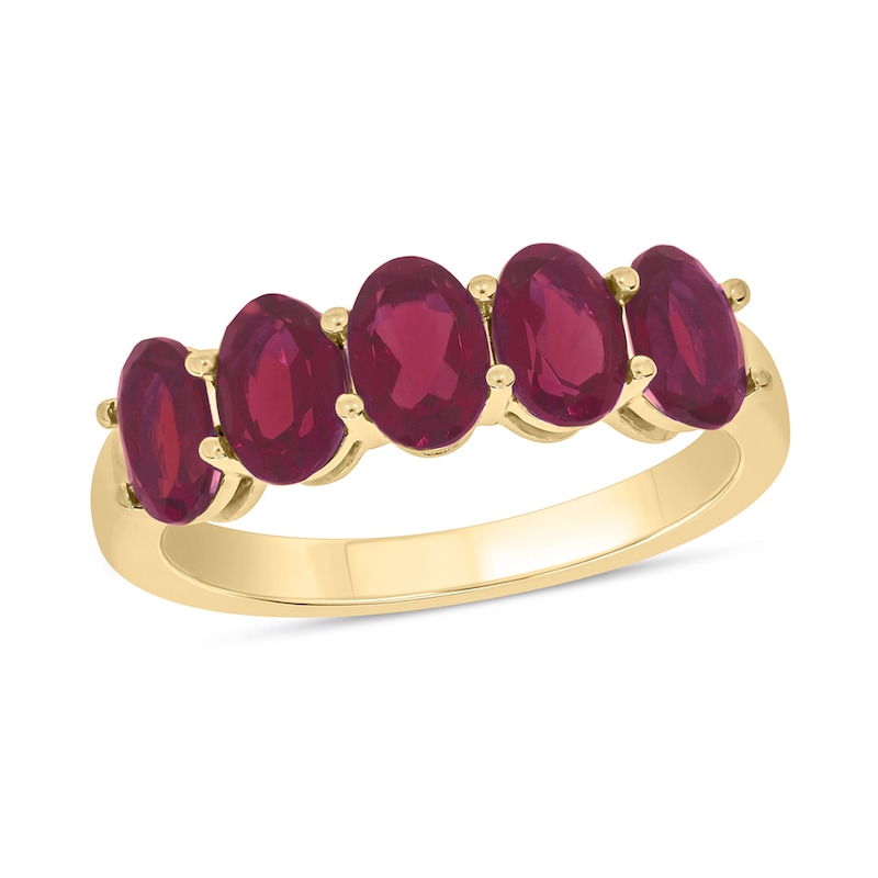 Main Image 1 of Oval Lab-Created Ruby Five Stone Band in 10K Gold
