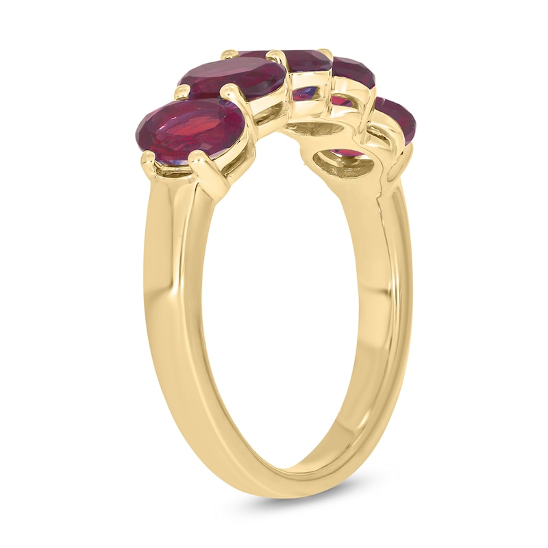 Main Image 2 of Oval Lab-Created Ruby Five Stone Band in 10K Gold