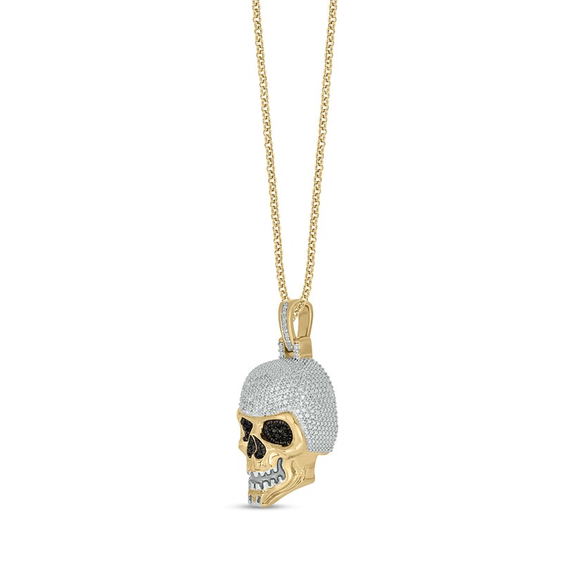 Main Image 2 of Men's 3/8 CT. T.W. Black and White Diamond Skull with Helmet Pendant in Sterling Silver and 14K Gold Plate