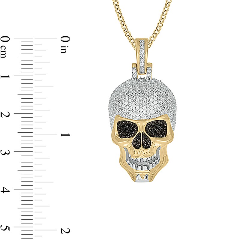 Main Image 3 of Men's 3/8 CT. T.W. Black and White Diamond Skull with Helmet Pendant in Sterling Silver and 14K Gold Plate